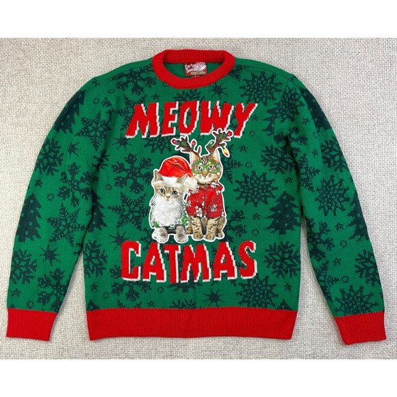 Ugly Christmas Party Sweater Meowy Catmas Size Large Kittens Cats Holiday - Picture 1 of 6